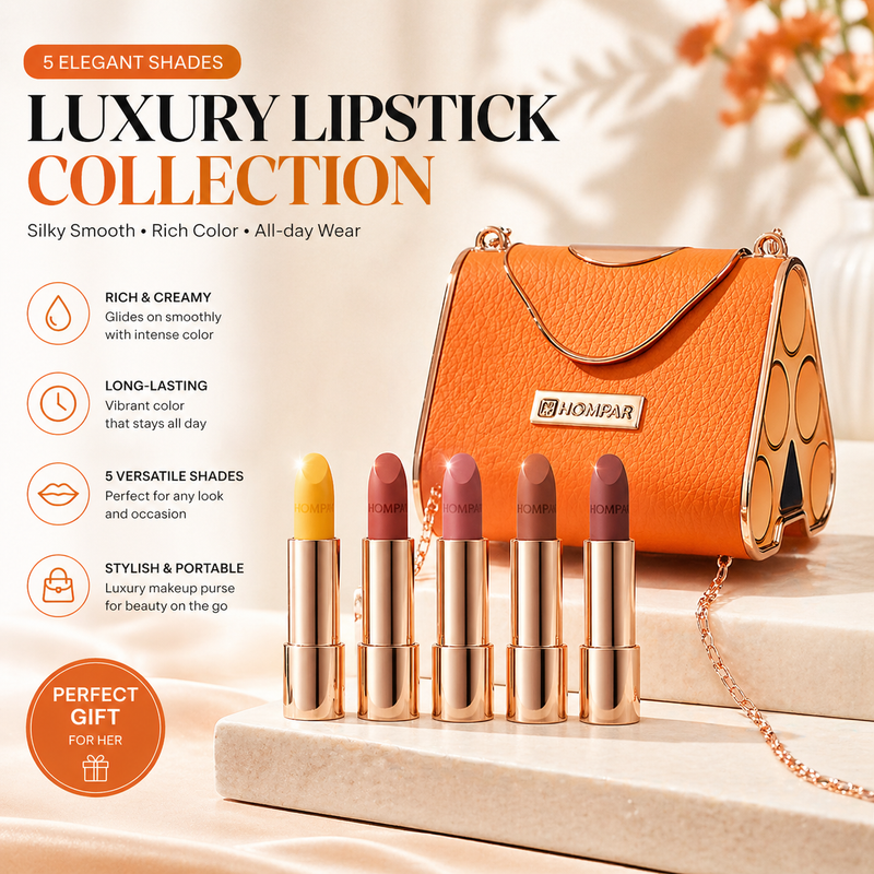 5-Piece Luxury Lipstick Set – Creamy, Long-Lasting Shades with Elegant Gift Bag