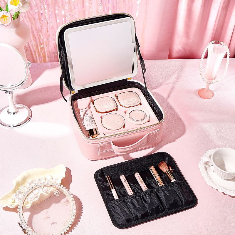 All-in-One Makeup Case with Mirror – Large Capacity Travel Cosmetic Organizer Bag