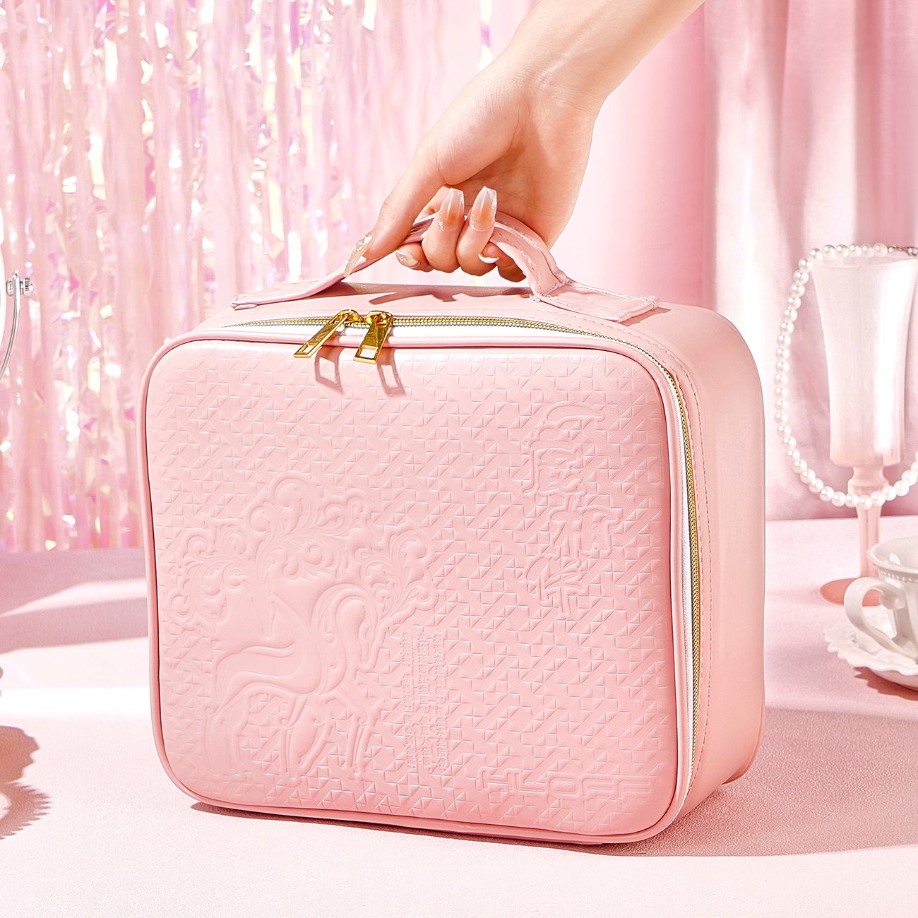 All-in-One Makeup Case with Mirror – Large Capacity Travel Cosmetic Organizer Bag