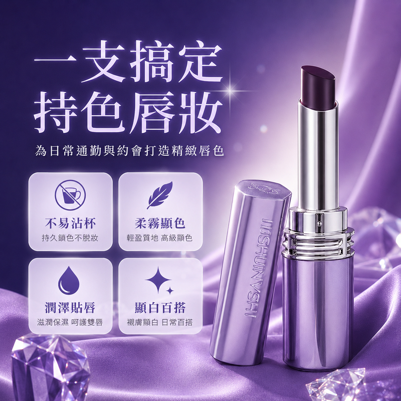 黑科技鎖色唇膏｜柔霧顯色不易沾杯口紅