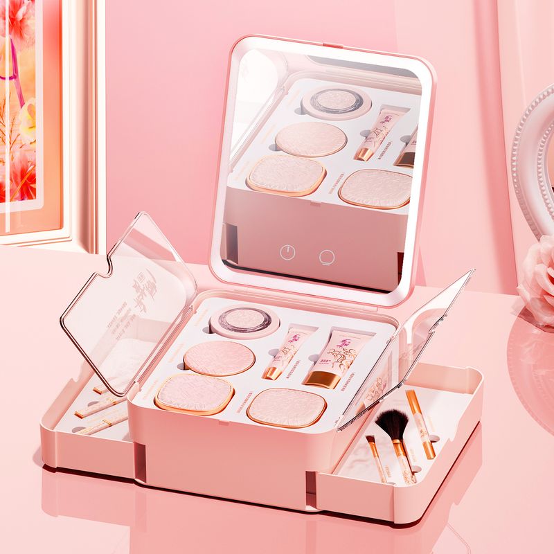 All-in-One Makeup Organizer with LED Mirror – Portable Cosmetic Storage Case for Travel