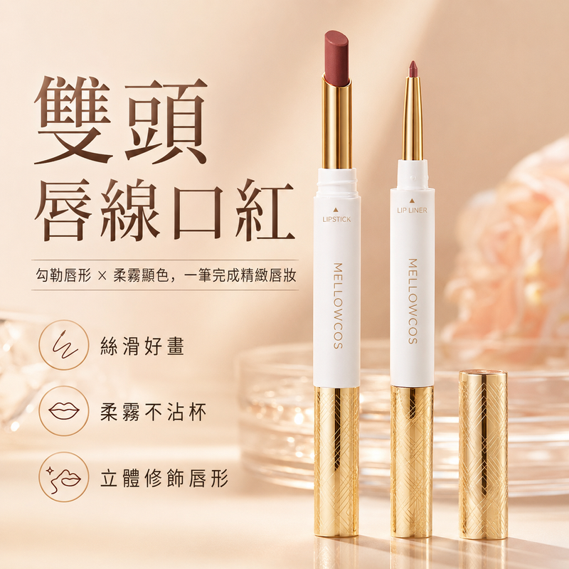 雙頭唇線口紅｜柔霧顯色不易沾杯唇膏筆
