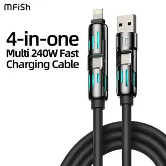 4-in-1 Multi USB (240W) Ultra Universal Charging Cable|Size:1m,Blcak,Buy1 Free 3