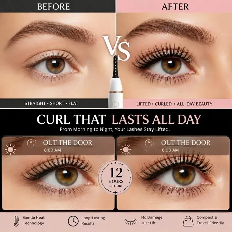 Heated Eyelash Curler:⚡ 10 Seconds to Heat, Hours to Hold