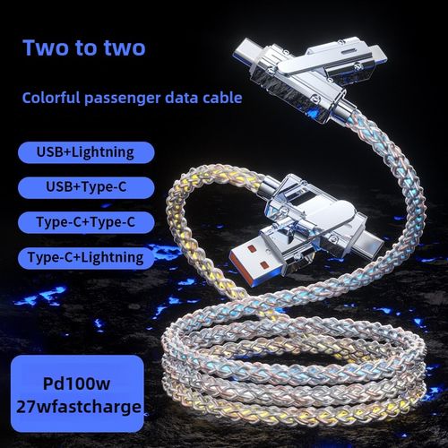 Four-in-one colorful zinc alloy multi-functional two-to-two LED data cable mobile phone charging cable fast charging