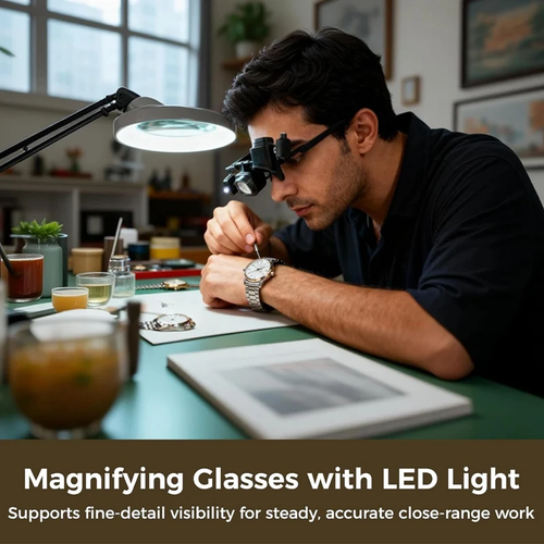 🔬  Precision LED Magnifier Glasses – Interchangeable Lenses, Dual LED, Hands-Free 💡