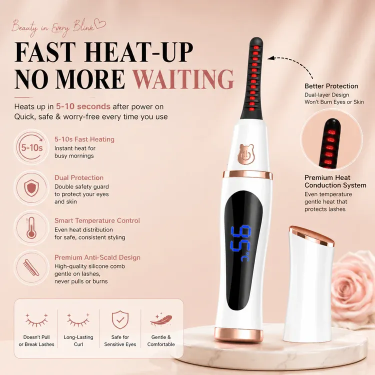 Heated Eyelash Curler:⚡ 10 Seconds to Heat, Hours to Hold