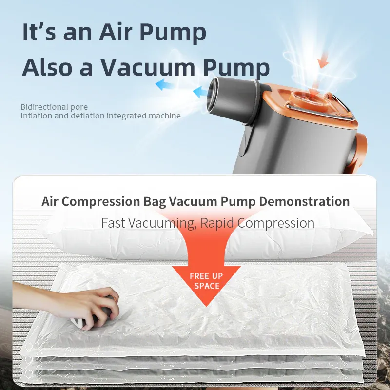 Multifunctional Air Pump with LED Flashlight | Portable Camping Lantern & Vacuum Storage Pump with Multi-Nozzles