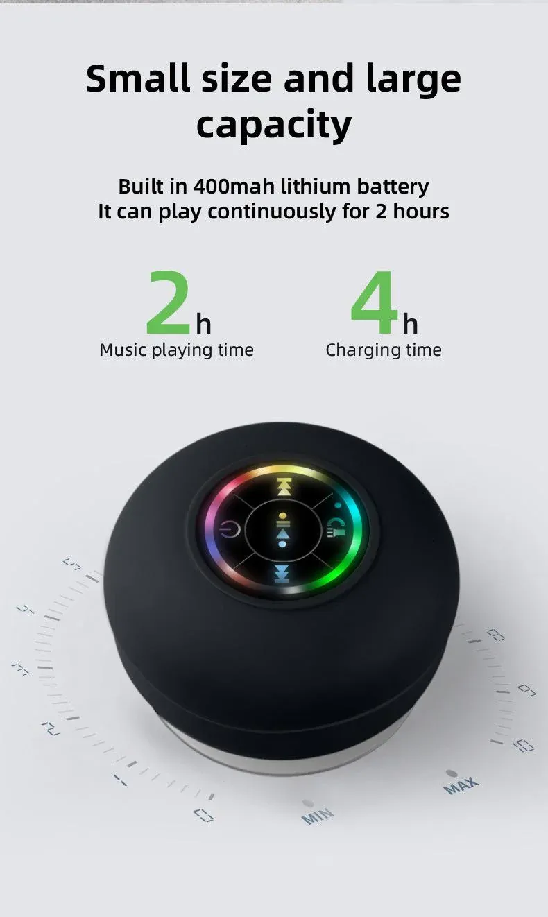 Mini Bluetooth Shower Speaker,Portable Bluetooth-compatible Speaker for Beach, Shower & HomeMini Portable Wireless Speaker.ortable Wireless Speaker with Suction Cup.Pairs Easily to Phones, Tablets, Computer.Gift for Men & Women.