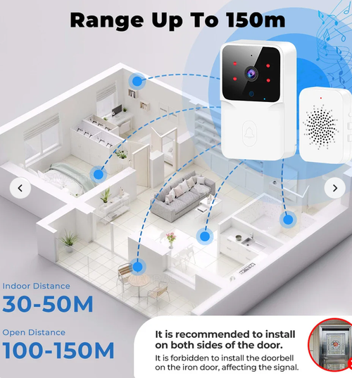 Smart WiFi Video Wireless Doorbell Night Vision Two Way Audio Alarm Notification Push Rechargeable Battery
