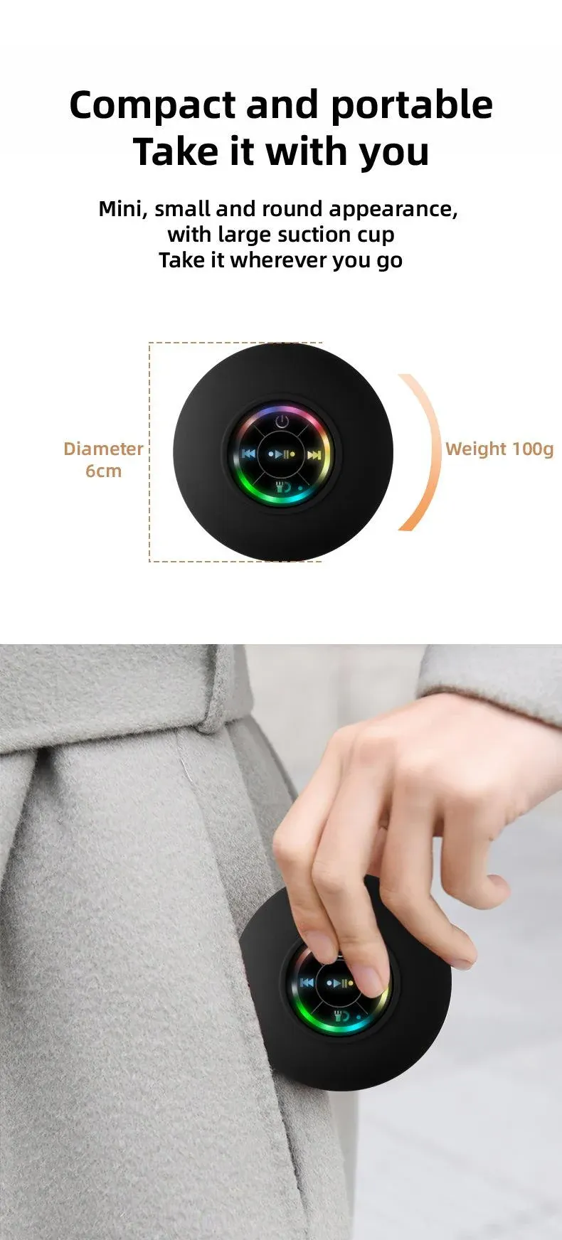 Mini Bluetooth Shower Speaker,Portable Bluetooth-compatible Speaker for Beach, Shower & HomeMini Portable Wireless Speaker.ortable Wireless Speaker with Suction Cup.Pairs Easily to Phones, Tablets, Computer.Gift for Men & Women.