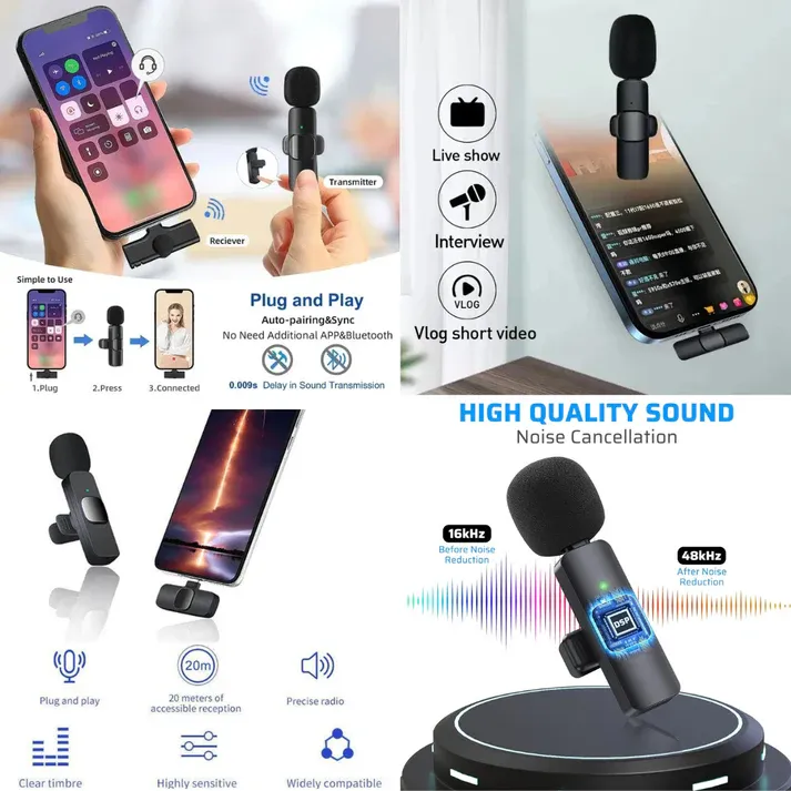 1 TO 2 Plug-and-Play Noise-Canceling Wireless Mic (iPhone|Android)