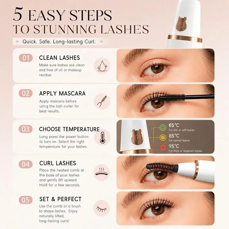 Heated Eyelash Curler:⚡ 10 Seconds to Heat, Hours to Hold