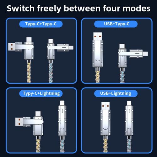 Four-in-one colorful zinc alloy multi-functional two-to-two LED data cable mobile phone charging cable fast charging