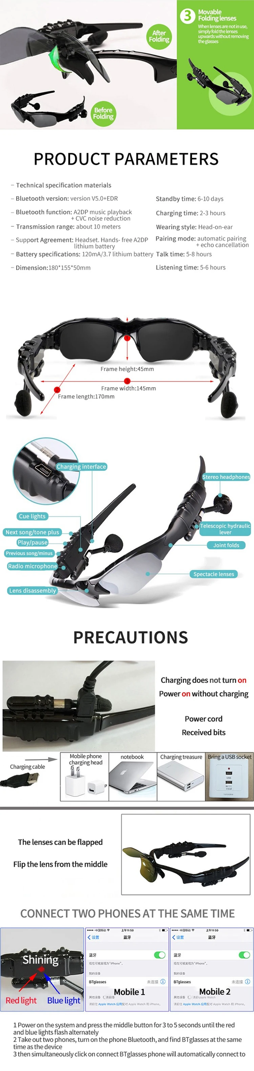 Bluetooth smart earphones, sunglasses