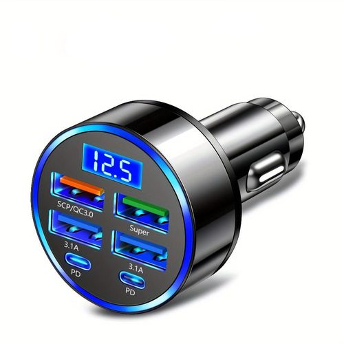 6-Port Ultra-Fast Car Charger (4 USB + 2 PD Type-C)