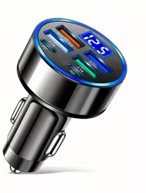 6-Port Ultra-Fast Car Charger (4 USB + 2 PD Type-C)