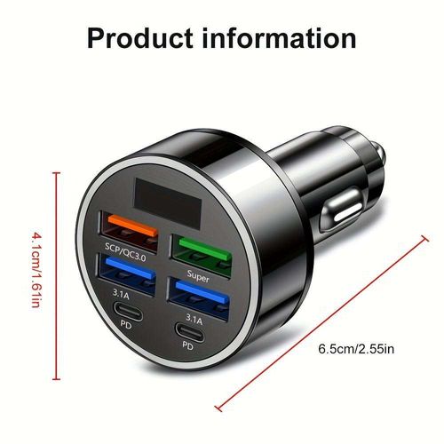 6-Port Ultra-Fast Car Charger (4 USB + 2 PD Type-C)