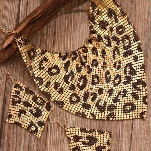 Leopard-print Gold Earrings and Necklace
