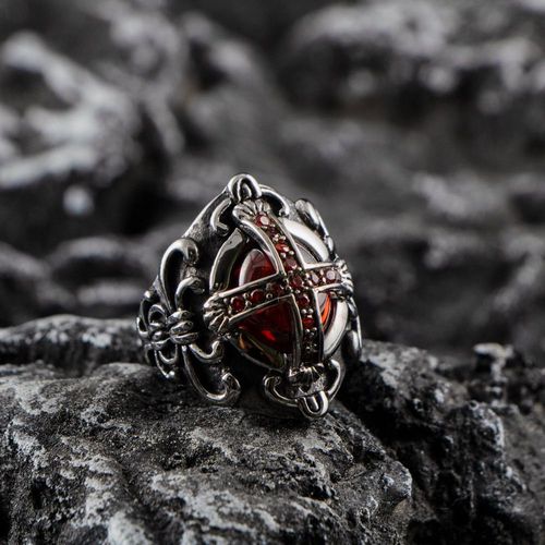 ✨Shimmering Gothic-Style🔥 ✝️Red Zircon Cross Ring💎💎