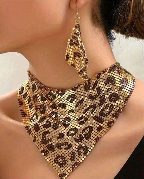 🐆Leopard-print Gold Earrings and Necklace