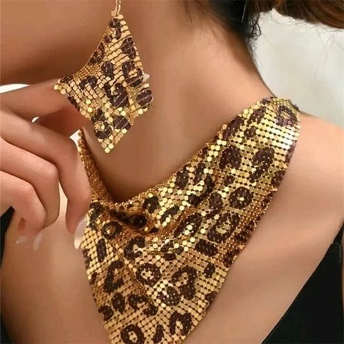 Leopard-print Gold Earrings and Necklace