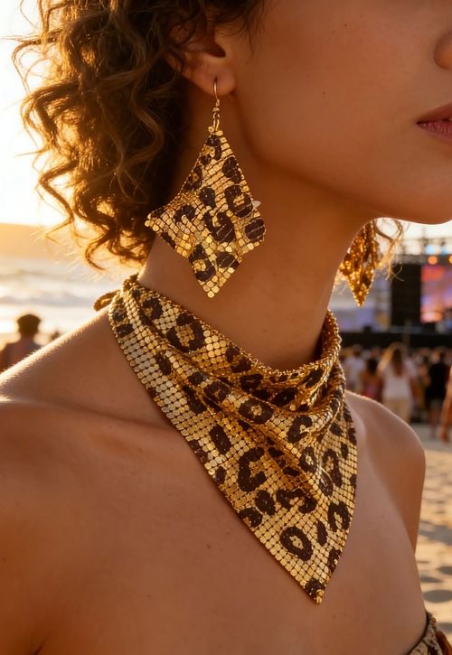 Leopard-print Gold Earrings and Necklace