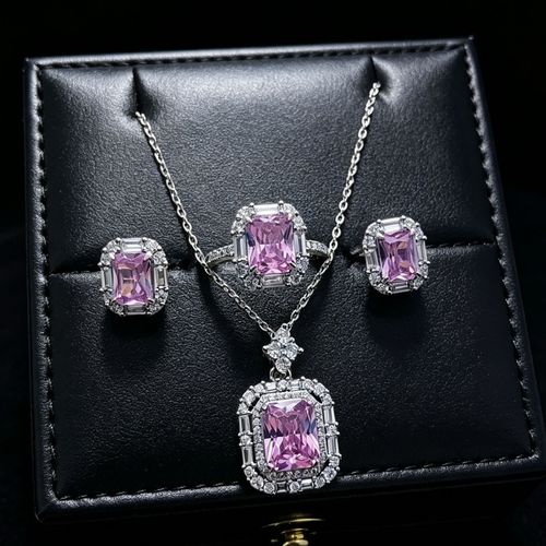 💟Pink Zircon and Rhinestone Jewelry Set💞