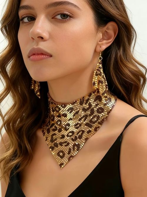Leopard-print Gold Earrings and Necklace