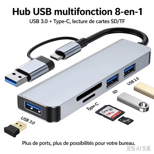 1 8-In-1 USB C Hub with Audio Jack | Compatible with Tablets, USB Powered, 5V Operating Voltage