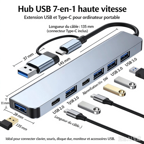 1 8-In-1 USB C Hub with Audio Jack | Compatible with Tablets, USB Powered, 5V Operating Voltage