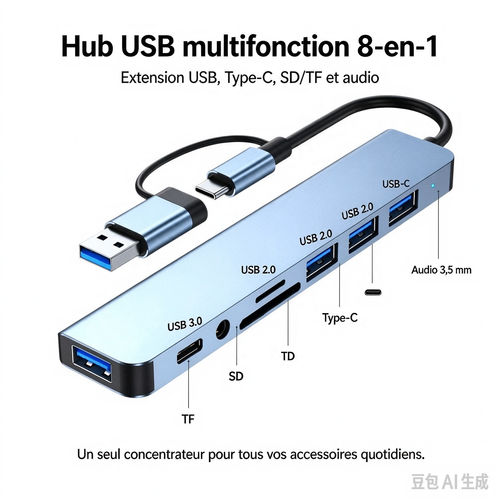 1 8-In-1 USB C Hub with Audio Jack | Compatible with Tablets, USB Powered, 5V Operating Voltage