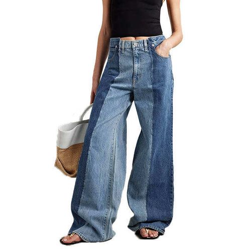 Hiqh Quality Custom Fashion Vintage Women Wash Patchwork Wide Denim Pants