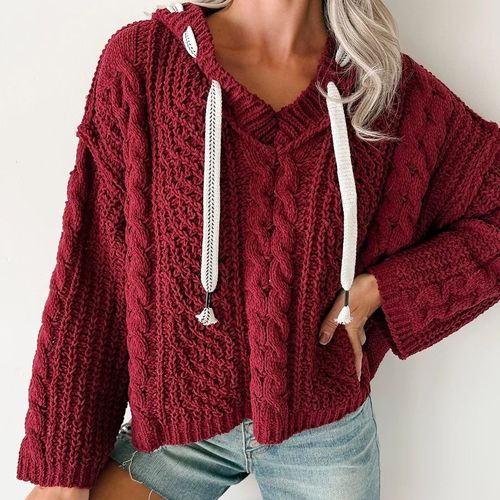 Factory Outlet Customizable Winter Woman Warmth Red Knitted Sweater Oversized Hoodie