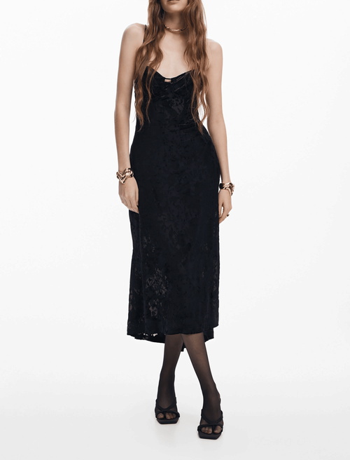 Vintage Lace Hollow Suspender Dress Fashionable Style Waist Show Thin Wrap Hip Long Dress