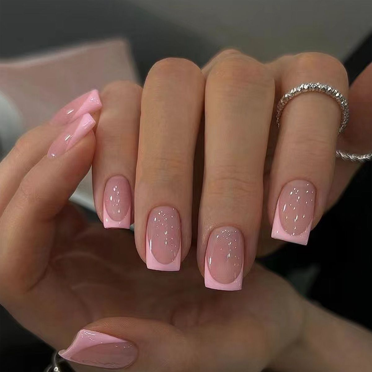 Classic fashion simple French manicure nail tips wearable powder French false nails