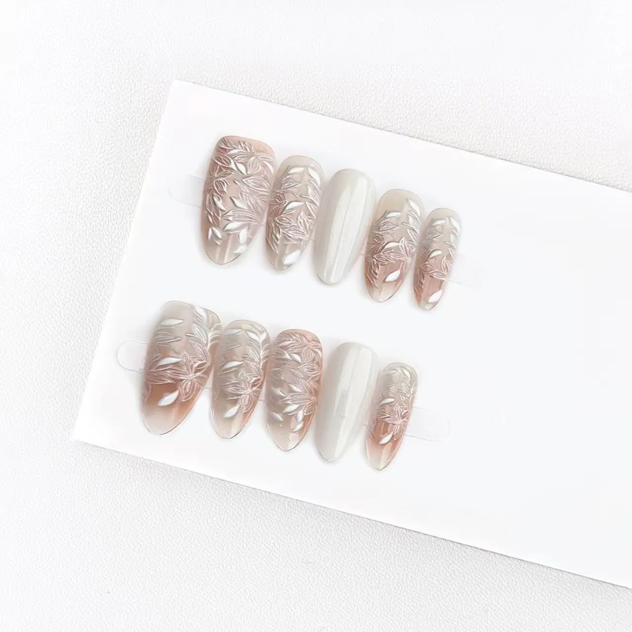 Advanced smudge leaf gradient cat eye wear nail new relief white nail nail