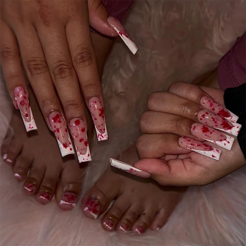 Wear long nail pipe French blood hand and foot cover nail art piece detachable false nails