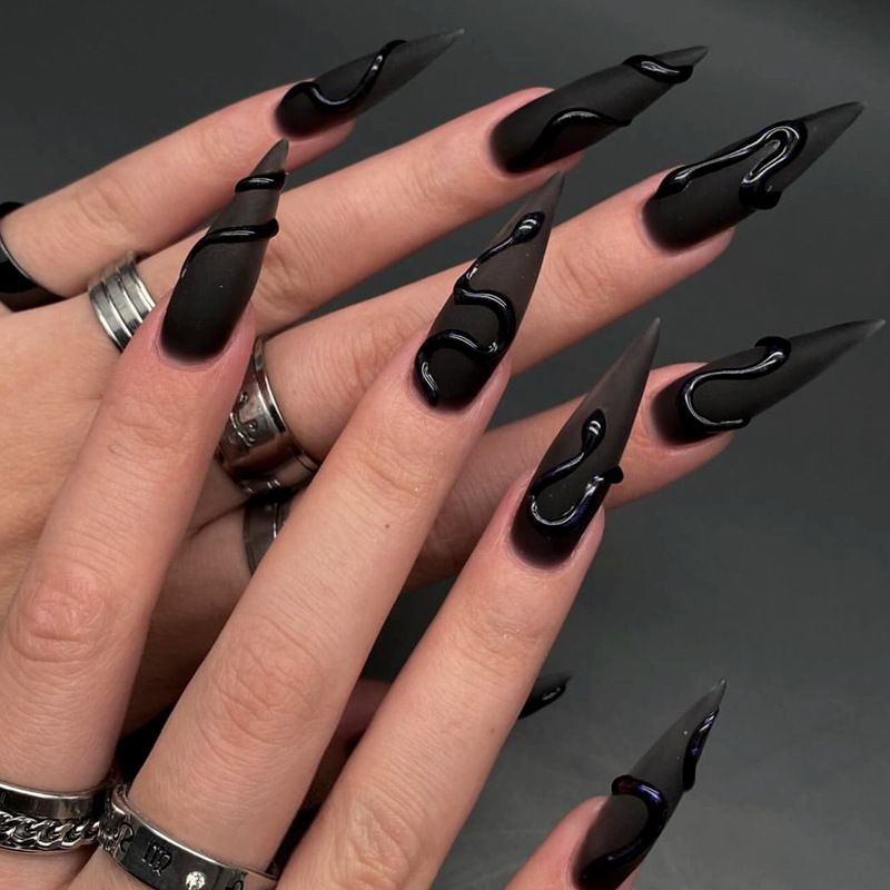 3D three-dimensional hand-made wearable dark false nails black snake matte nail art simple wearable nail patch