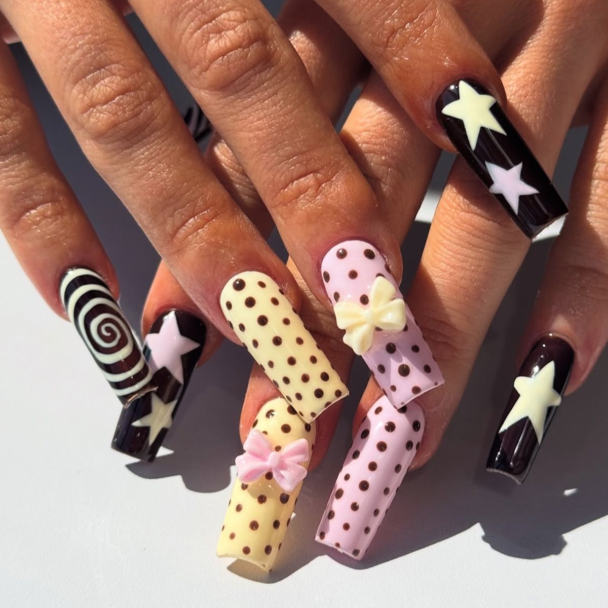 Square wearable polka dot five-pointed star thread false nails detachable nail pieces