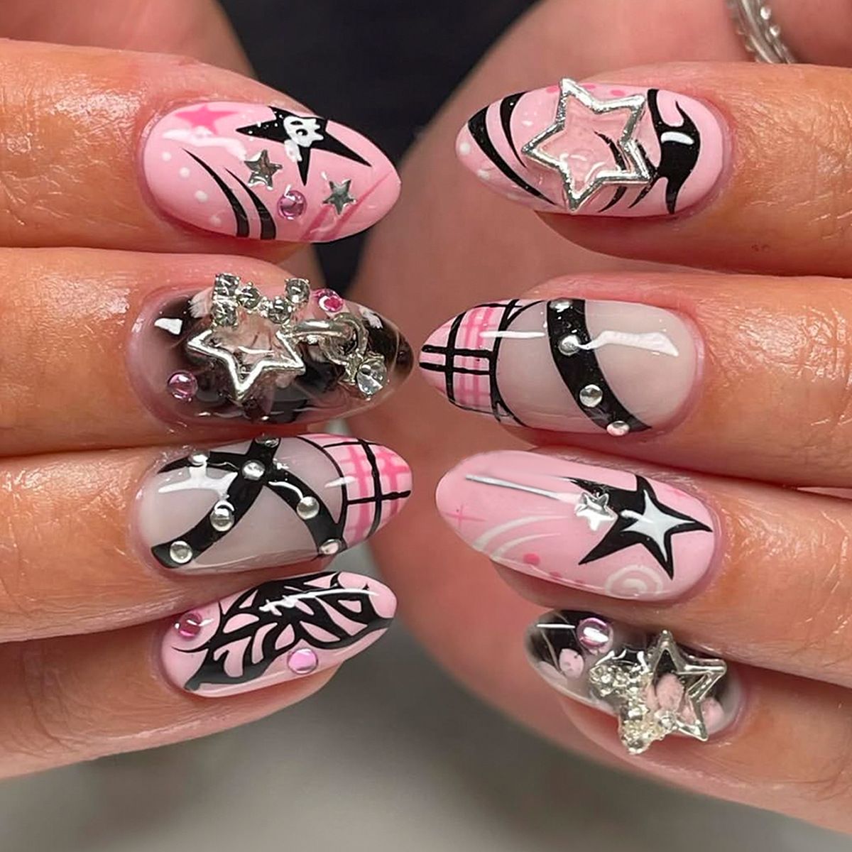 Pink Barbie y2k sweet hot girl 3D three-dimensional five-pointed star butterfly flash nail art