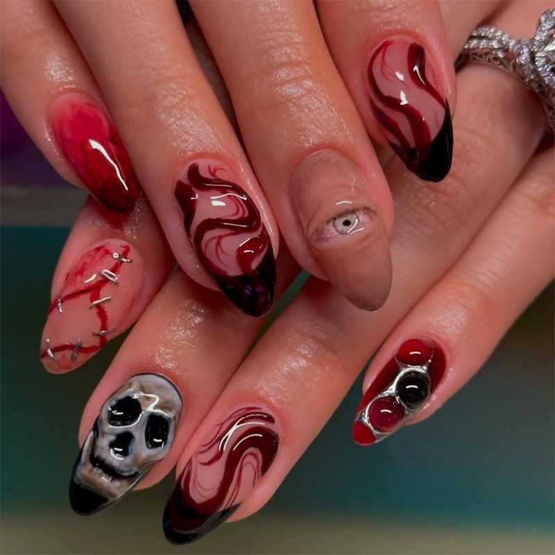 Skull Blood 3D Stereo Manicure Nail Art Wearable Short Nail