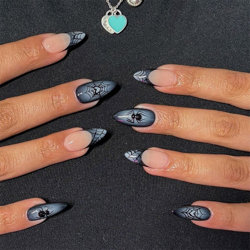 Wearable nails with almond-shaped spider French edge pattern wearable nail tips