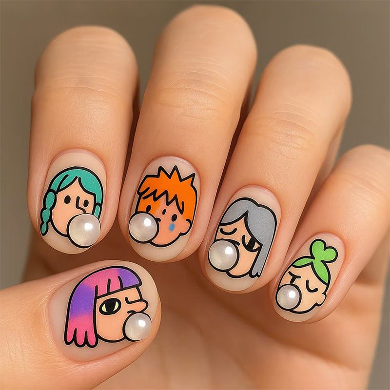 Nail Art Cute Cartoon Anime Character Bubble Pearl High Quality Short Nail