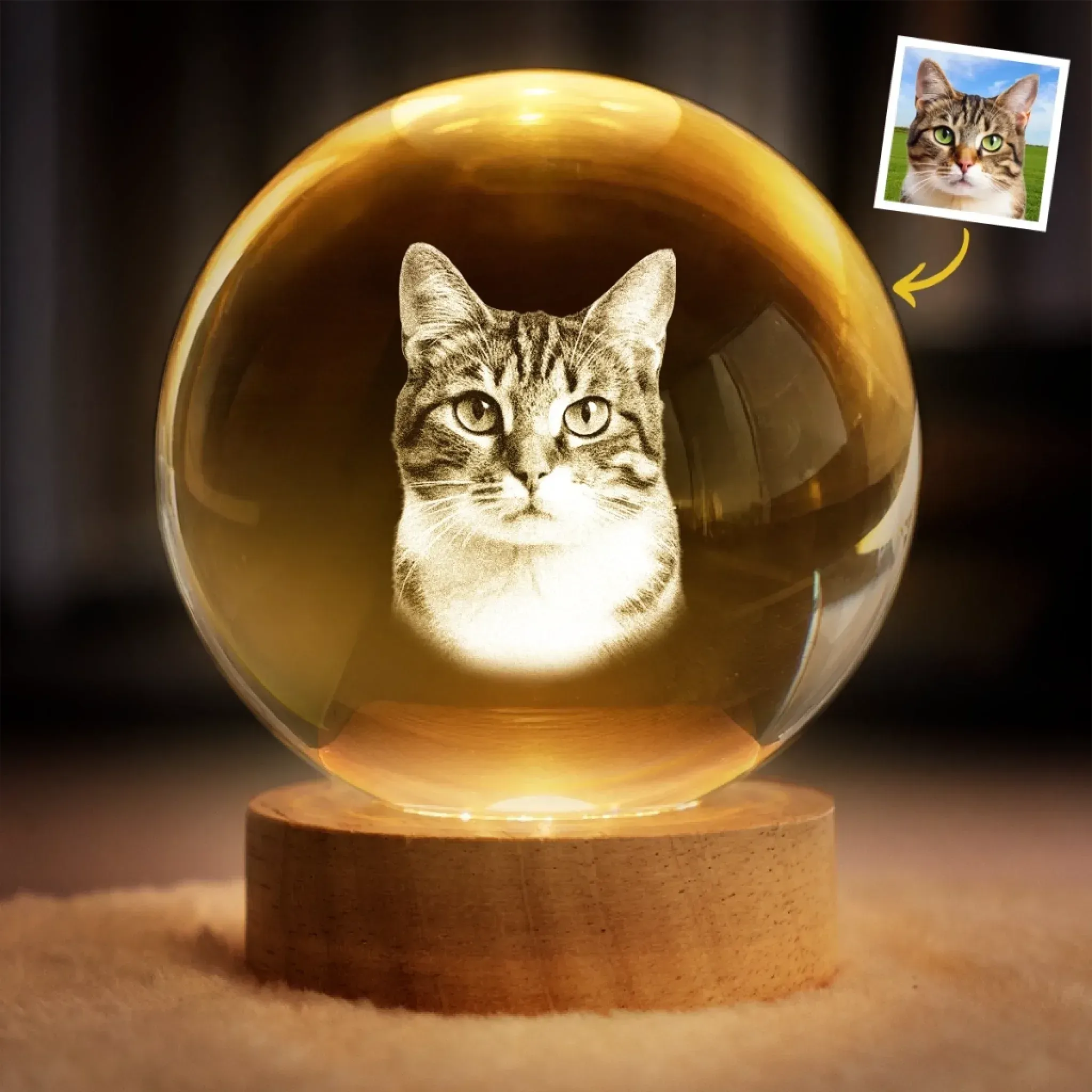 Personalized Pet Photo Crystal Ball Lamp – Custom Laser Engraved Keepsake