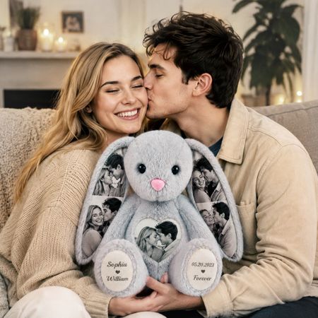 Custom Photo Bunny Plush – Personalized Memory Gift for Couples