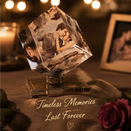 Personalized 3D Crystal Photo Cube with LED Rotating Base
