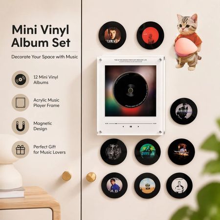 Vinyl Fridge Magnet Set | Aesthetic Music Album Magnets for Refrigerator & Room Decor