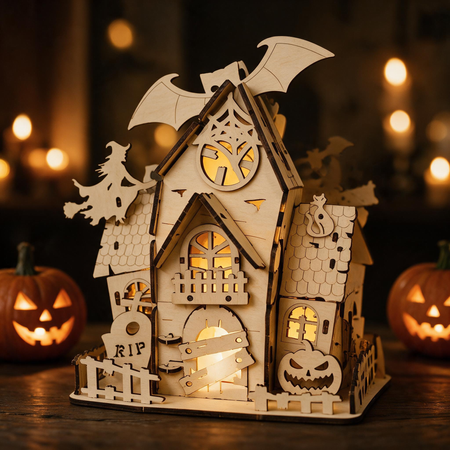 🎃 3D Wooden Halloween Haunted House DIY Kit