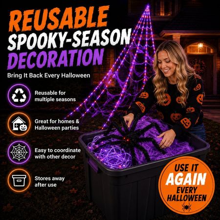 Giftmaga™ Giant Light-Up Spider Web Halloween Decoration